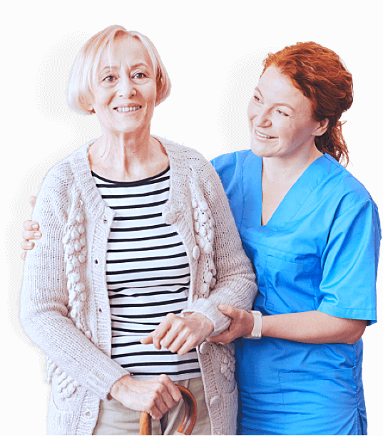 caregiver and senior woman smiling